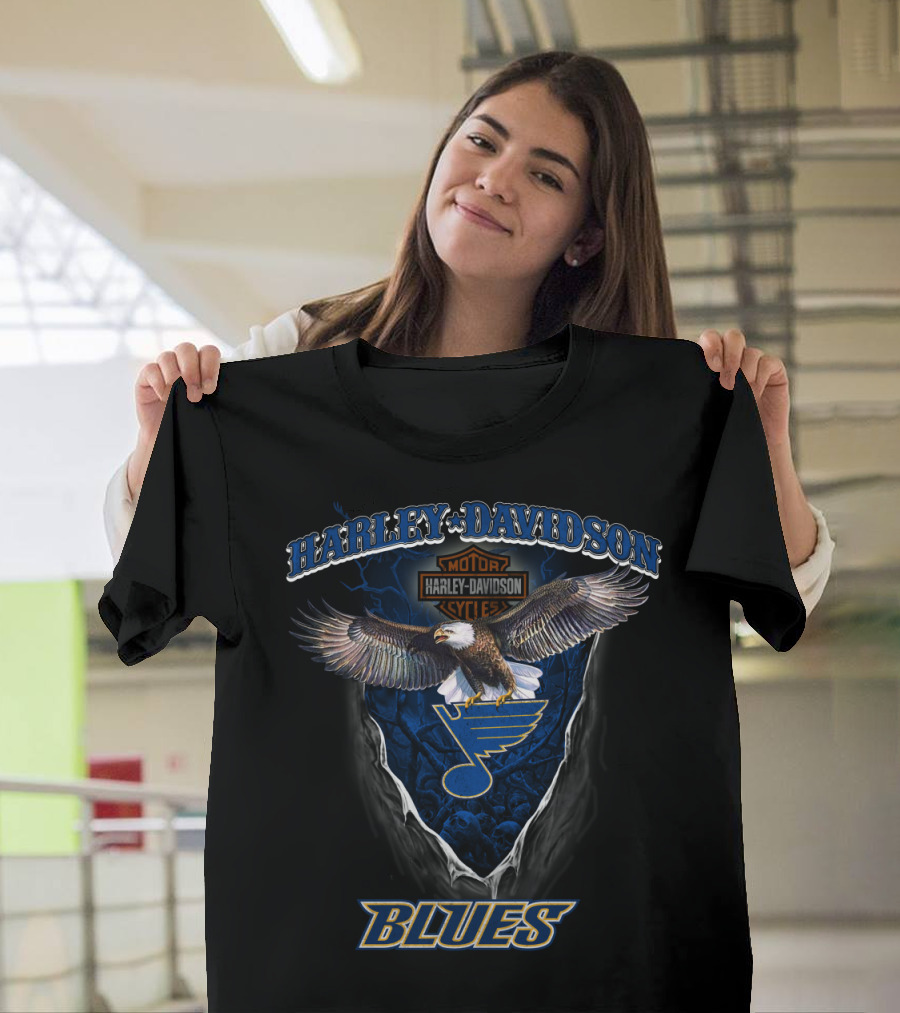 Harley Davidson Motor Cycles Eagle St Louis Blues T-Shirt