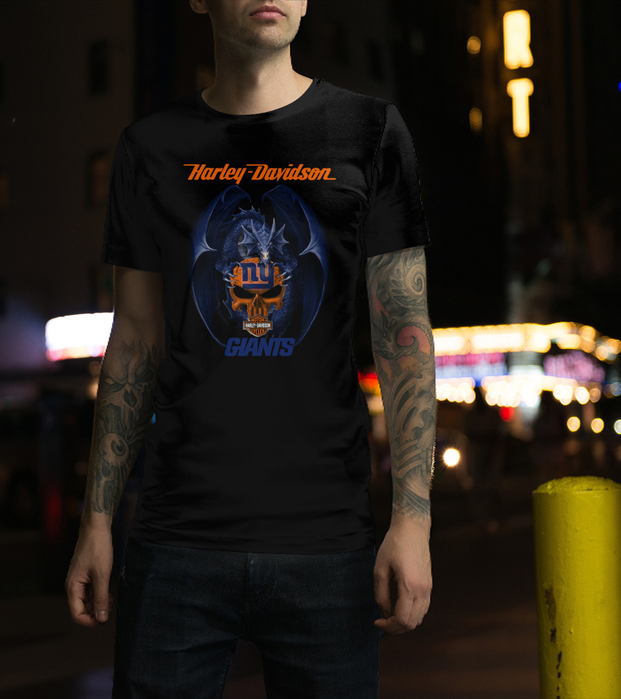 Harley Davidson New York Giants Blue Dragon T-Shirt