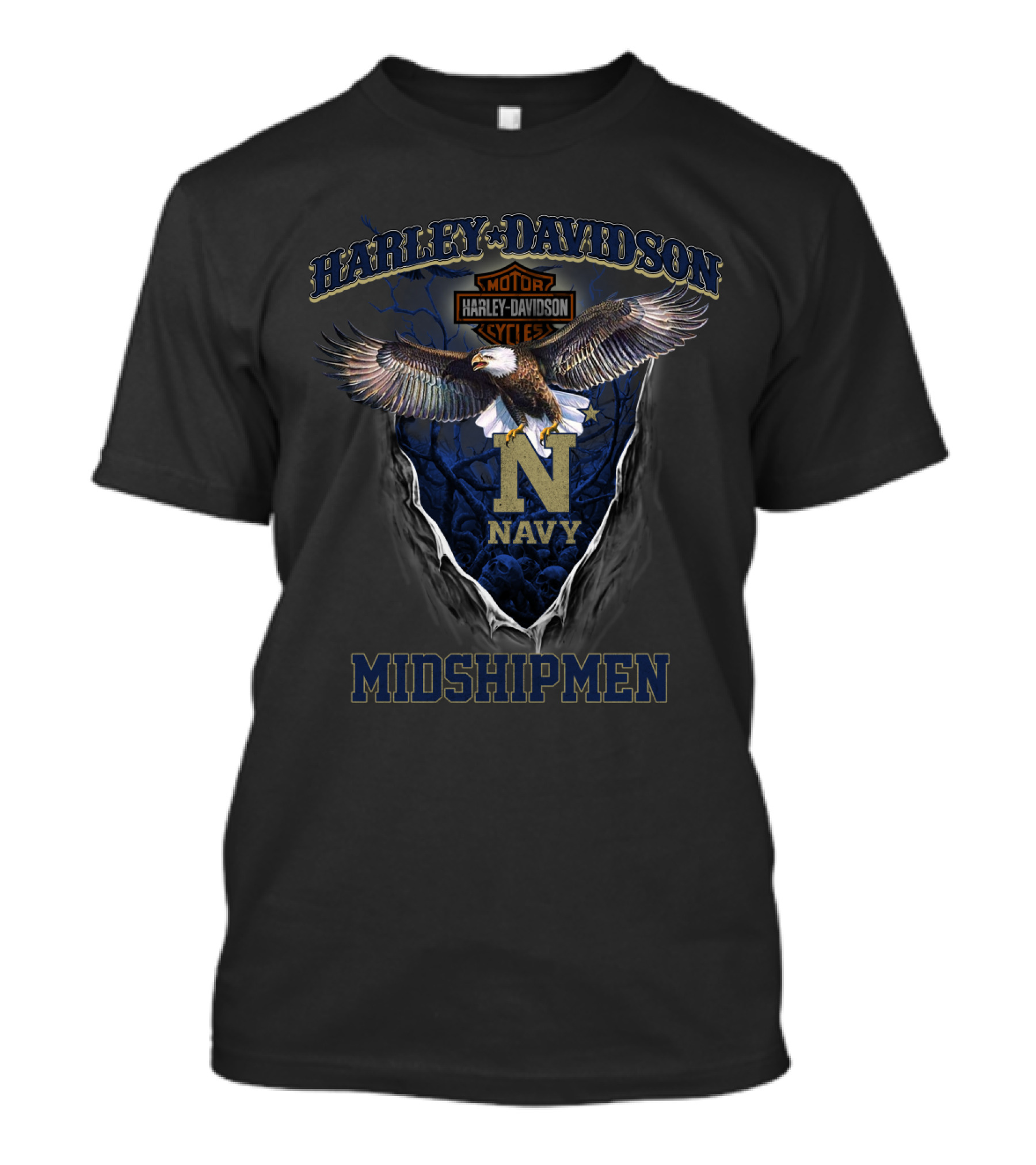Harley Davidson Motor Cycles Navy Midshipmen T-Shirt