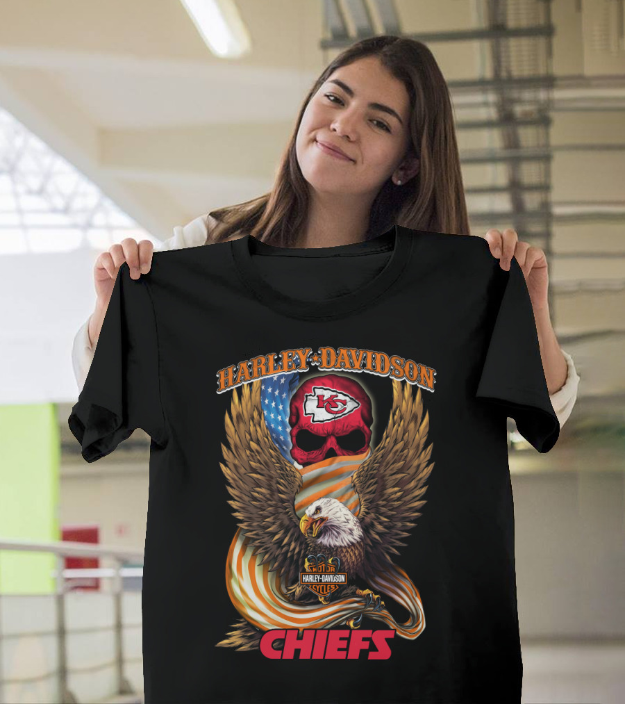 Harley Davidson Kansas City Chiefs Eagle And Skull T-Shirt