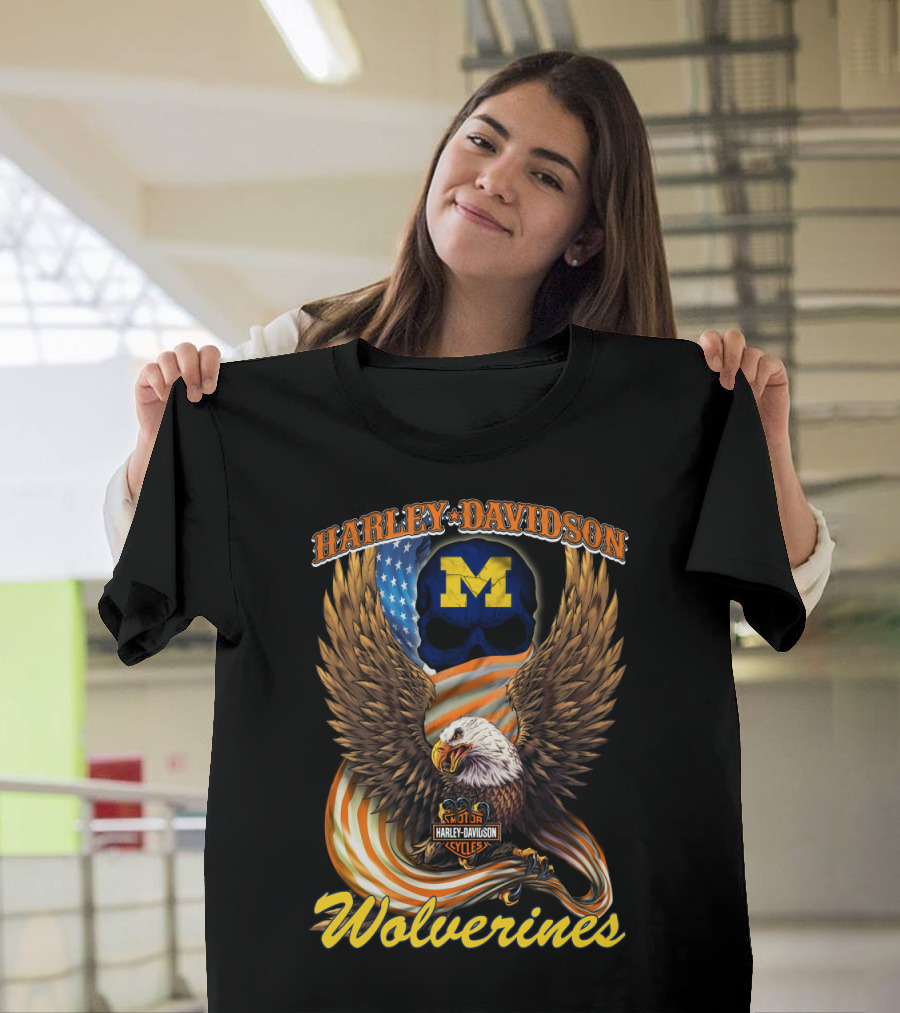 Harley Davidson Michigan Wolverines Eagle And Skull T-Shirt