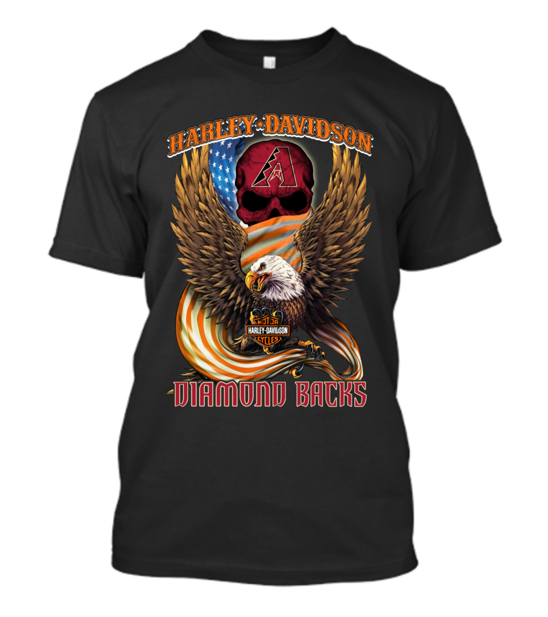 Harley Davidson Arizona Diamondbacks Eagle Usa Flag Skulls T-Shirt