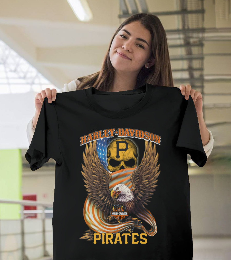 Harley Davidson Cycles Pittsburgh Pirates Eagle Skull T-Shirt