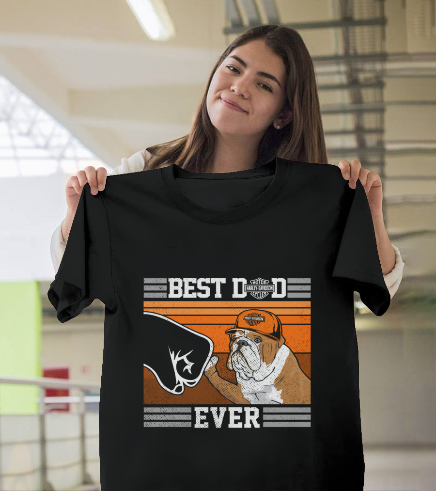 Best Dad Ever Bulldog Harley Davidson Motorcycles T-Shirt