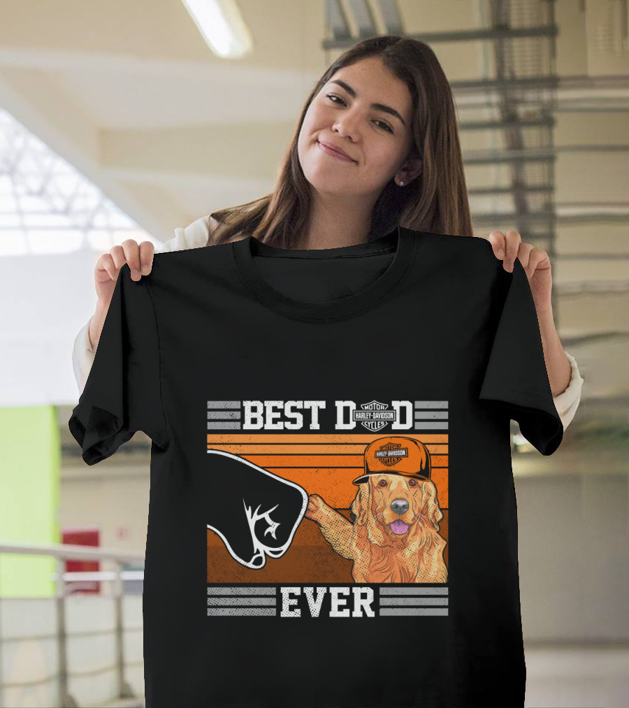 Best Dad Ever Motor Harley Davidson Cycles Golden Retriever Hat Fist Bump T-Shirt