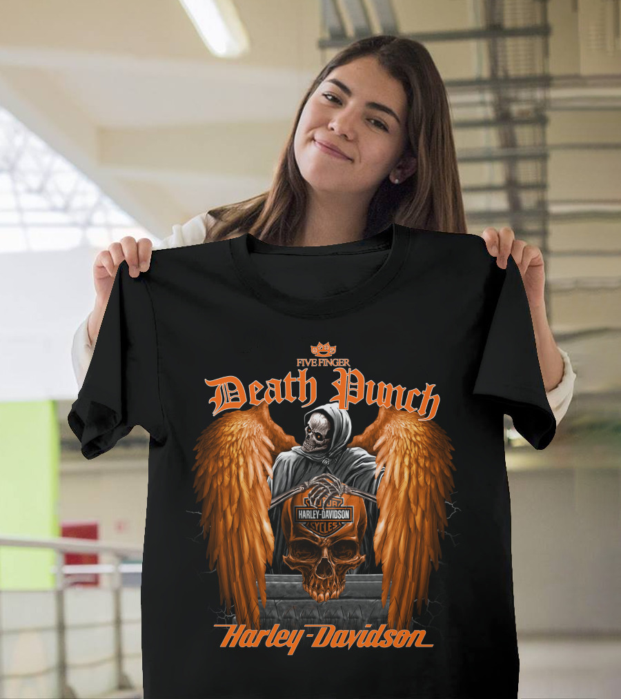 Five Finger Death Punch Skull With Wings Harley Davidson Cycles T-Shirt