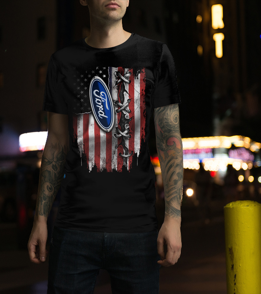 Ford American Flag Distressed Laced T-Shirt