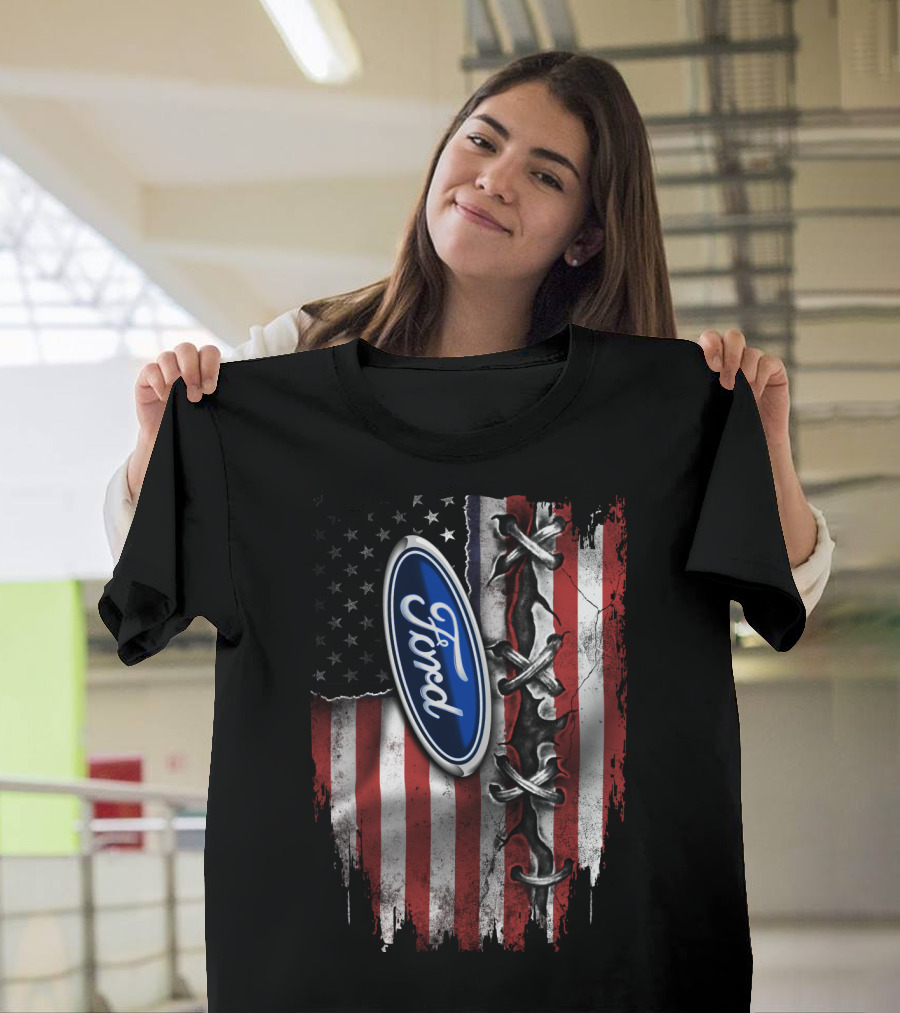 Ford American Flag Distressed Laced T-Shirt