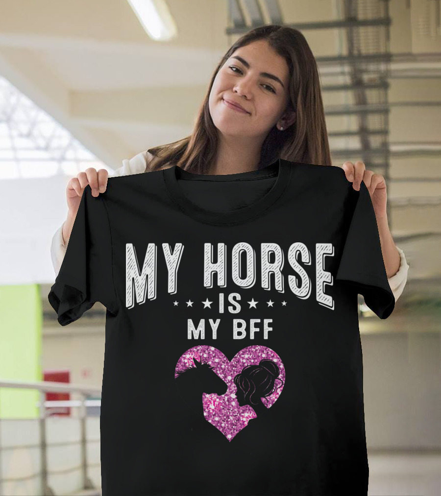 My Horse is My BFF Heart Silhouette with Glitter Background T-Shirt
