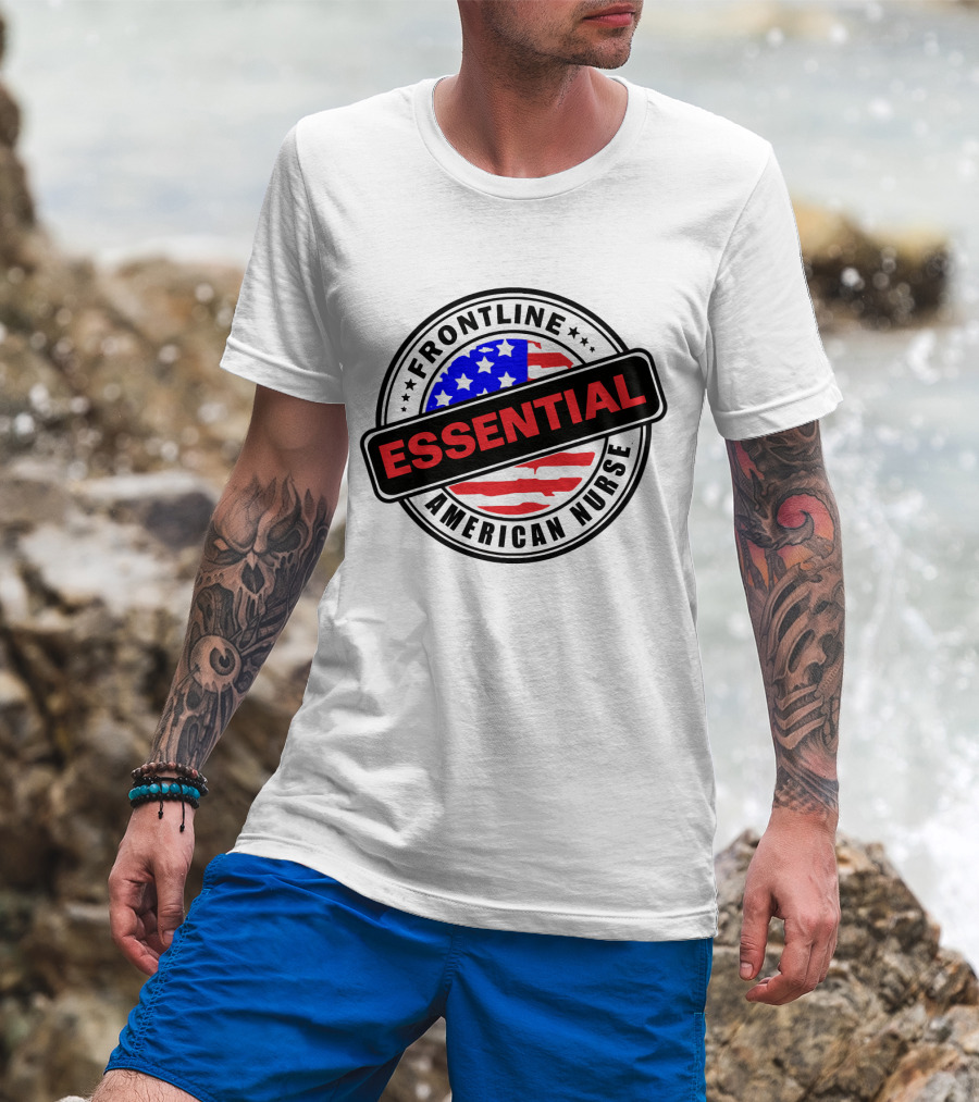 Frontline Essential American Nurse Hero USA Flag T-Shirt