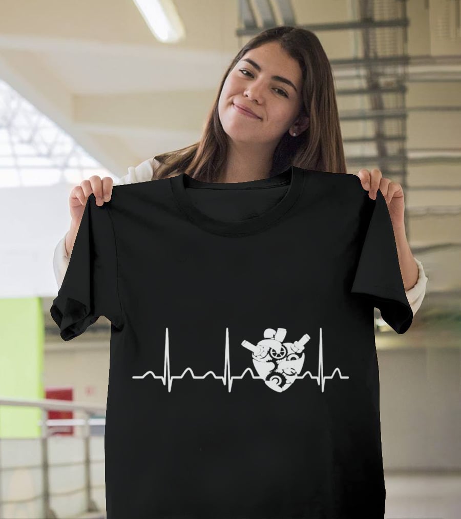 Biomedical Engineer Heart With EKG Elements And Mechanical Components T-Shirt