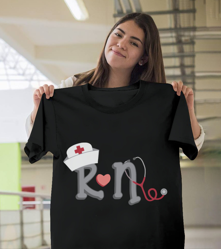 RN Nurse Hat Stethoscope Heart T-Shirt