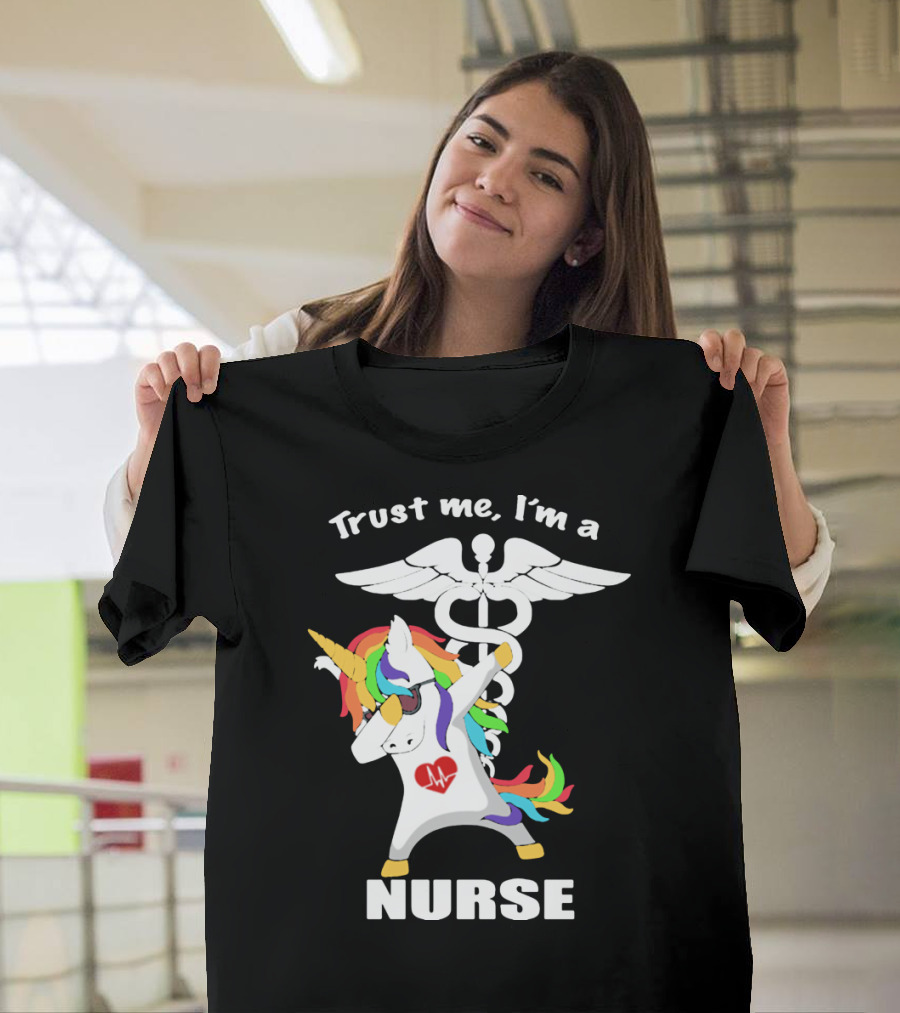 Trust Me I'm A Nurse Unicorn Dabbing With Caduceus T-Shirt
