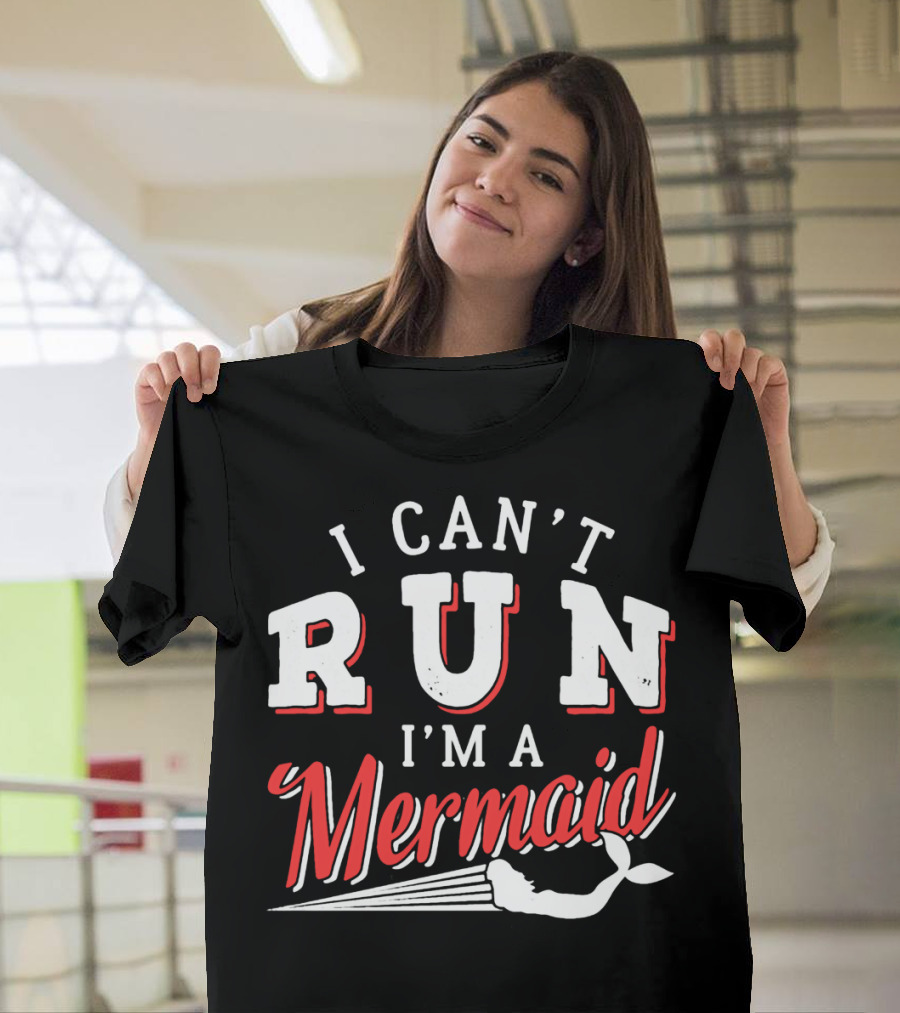 I Can't Run I'm A Mermaid Women's Fashion Text White Red Mermaid Tail T-Shirt