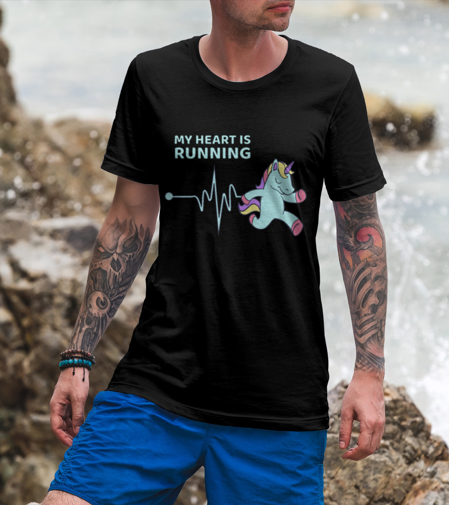 My Heart Is Running Unicorn Jogging Heartbeat Sport Kawaii T-Shirt