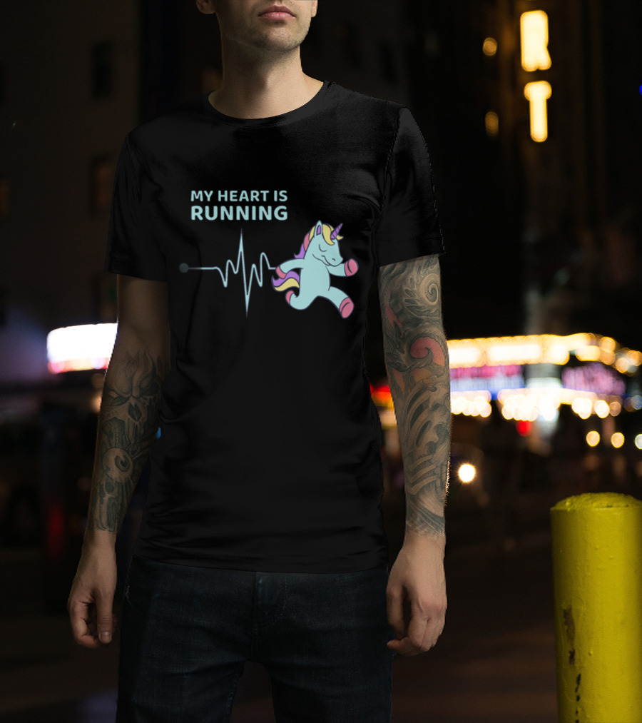 My Heart Is Running Unicorn Jogging Heartbeat Sport Kawaii T-Shirt