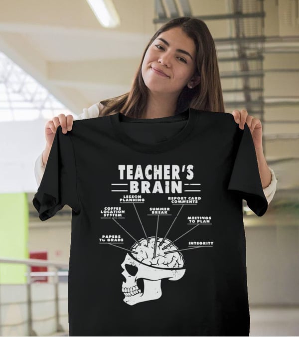 Teacher's Brain Funny Teacher Lesson Planning Report Card Comments Coffee Location System Summer Break Meetings To Plan Papers To Grade Integrity T-Shirt