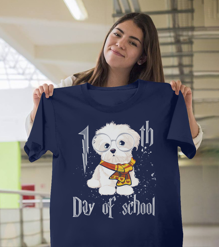 100th Day of School Maltese Dog with Glasses and Scarf T-Shirt