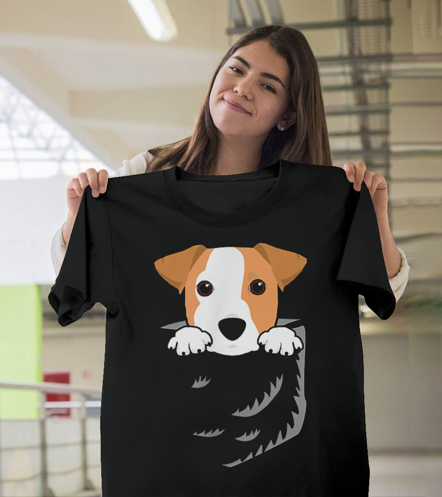 Adorable Jack Russell Terrier in Pocket Looking Out T-Shirt
