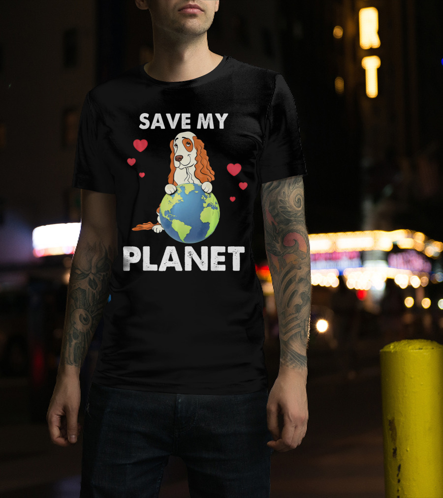 Save My Planet American Cocker Spaniel Dog Love Earth T-Shirt