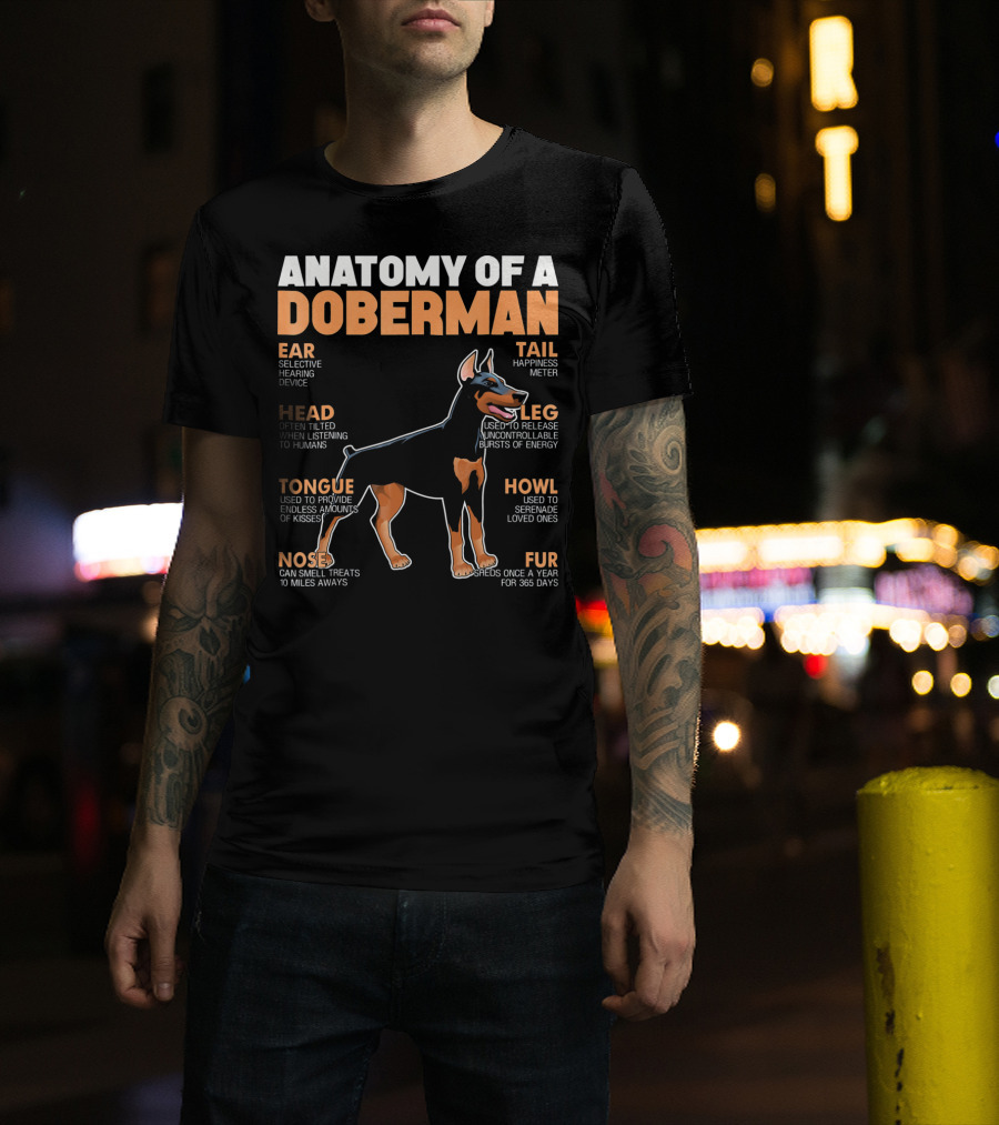 Anatomy Of A Doberman Ear Head Tongue Nose Tail Leg Howl Fur T-Shirt