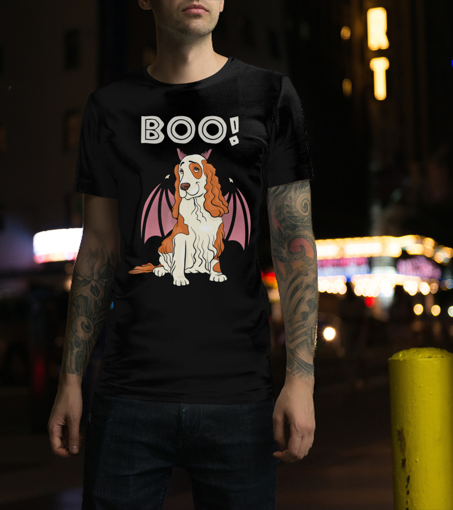 Boo Cocker Spaniel With Bat Wings Halloween T-Shirt