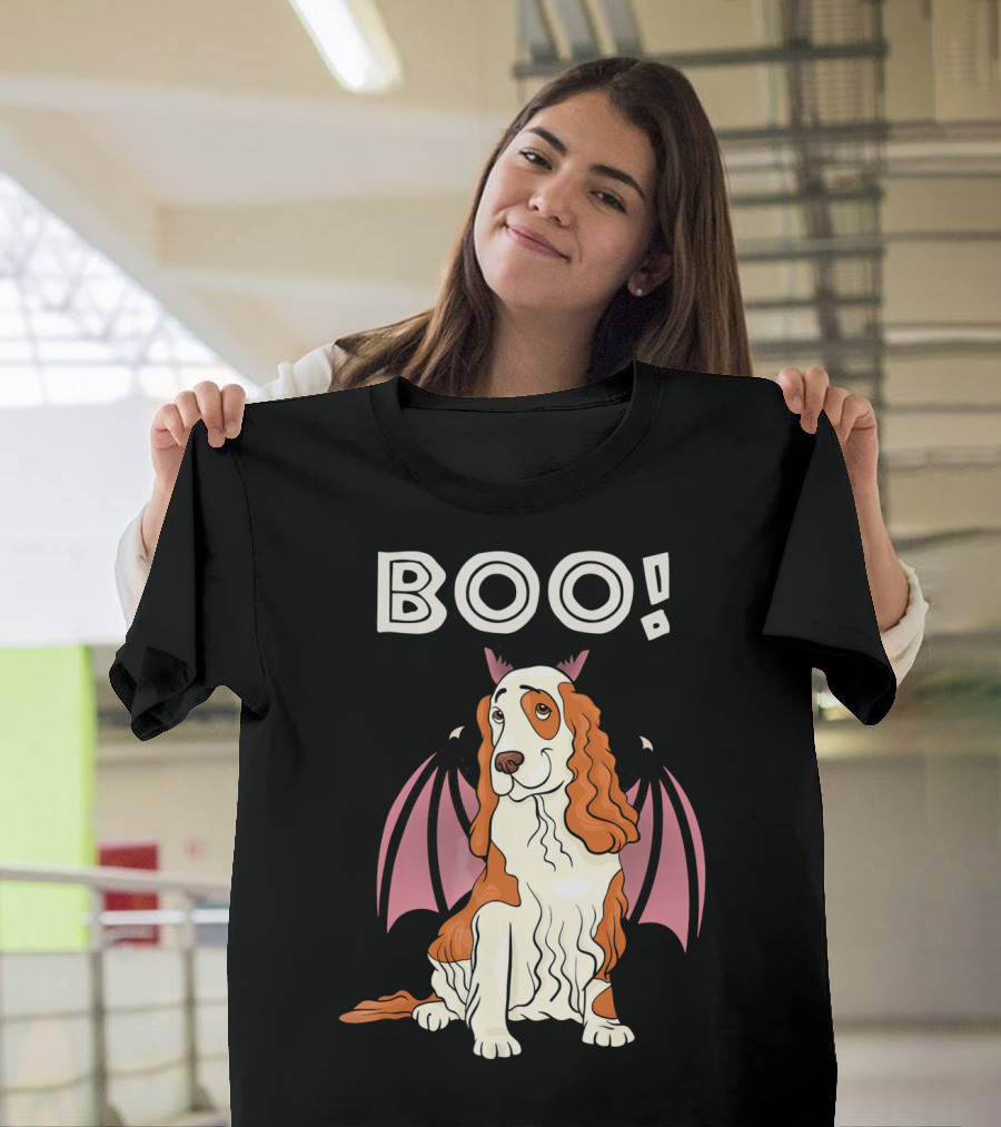 Boo Cocker Spaniel With Bat Wings Halloween T-Shirt
