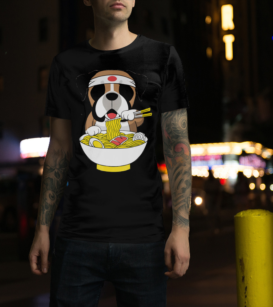 Boxer Dog Eating Japanese Ramen With Chopsticks In Funny T-Shirt