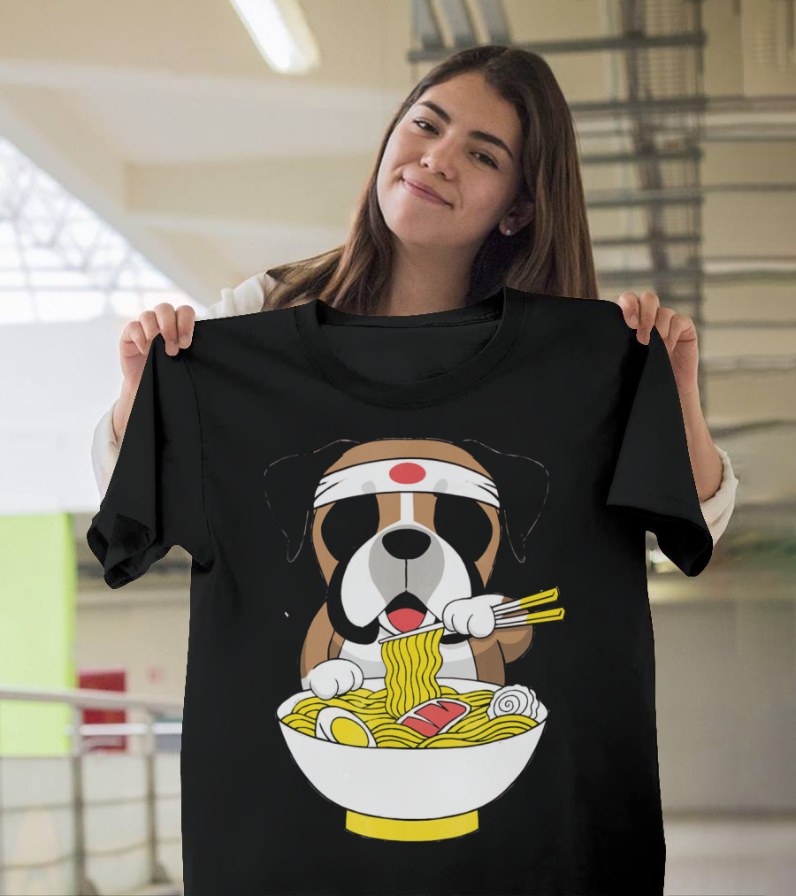 Boxer Dog Eating Japanese Ramen With Chopsticks In Funny T-Shirt