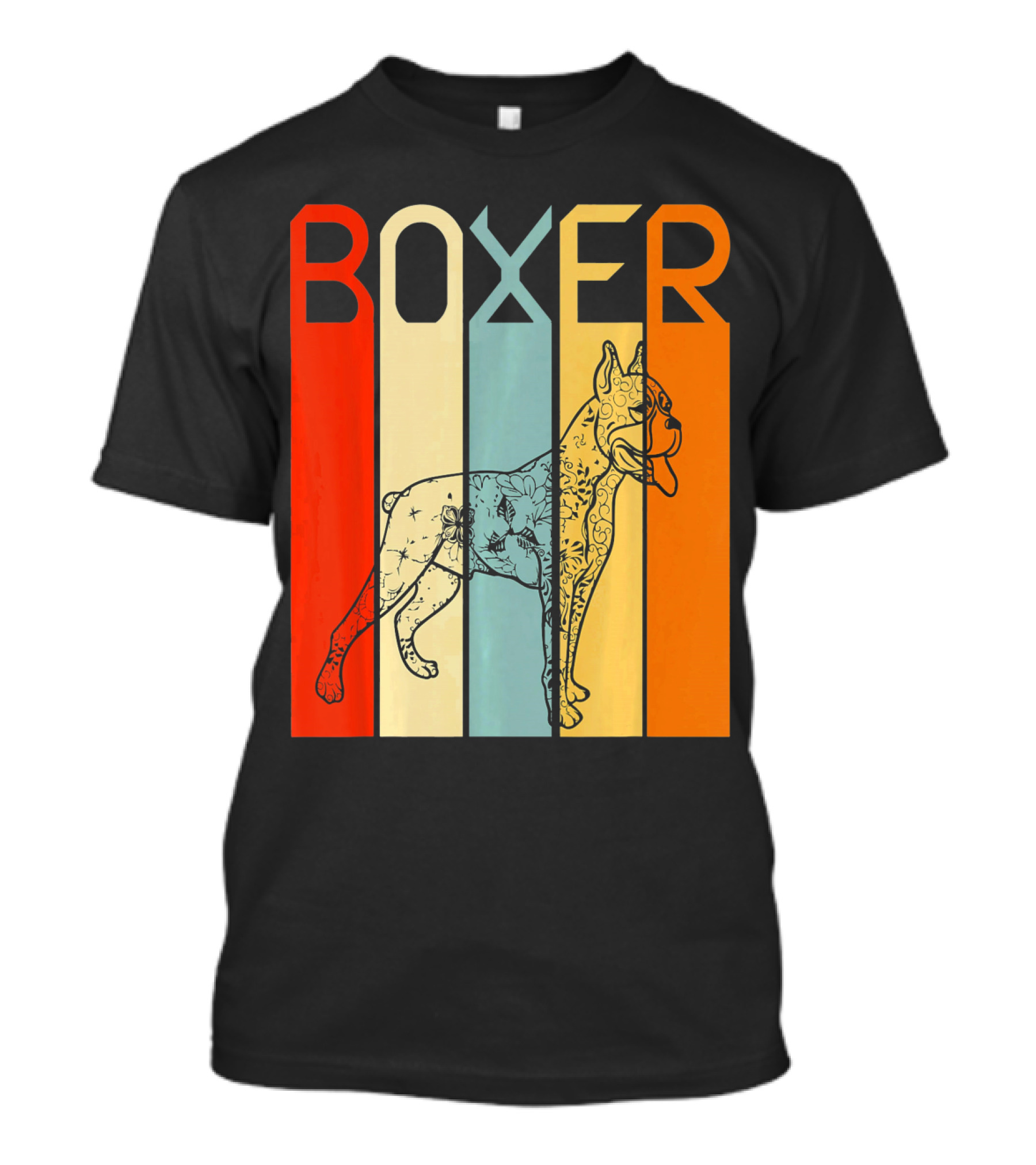 Boxer Dog Retro Stripes Outline T-Shirt