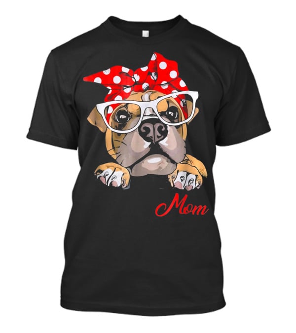 Boxer Mom Dog With Polka Dot Headband And Glasses T-Shirt