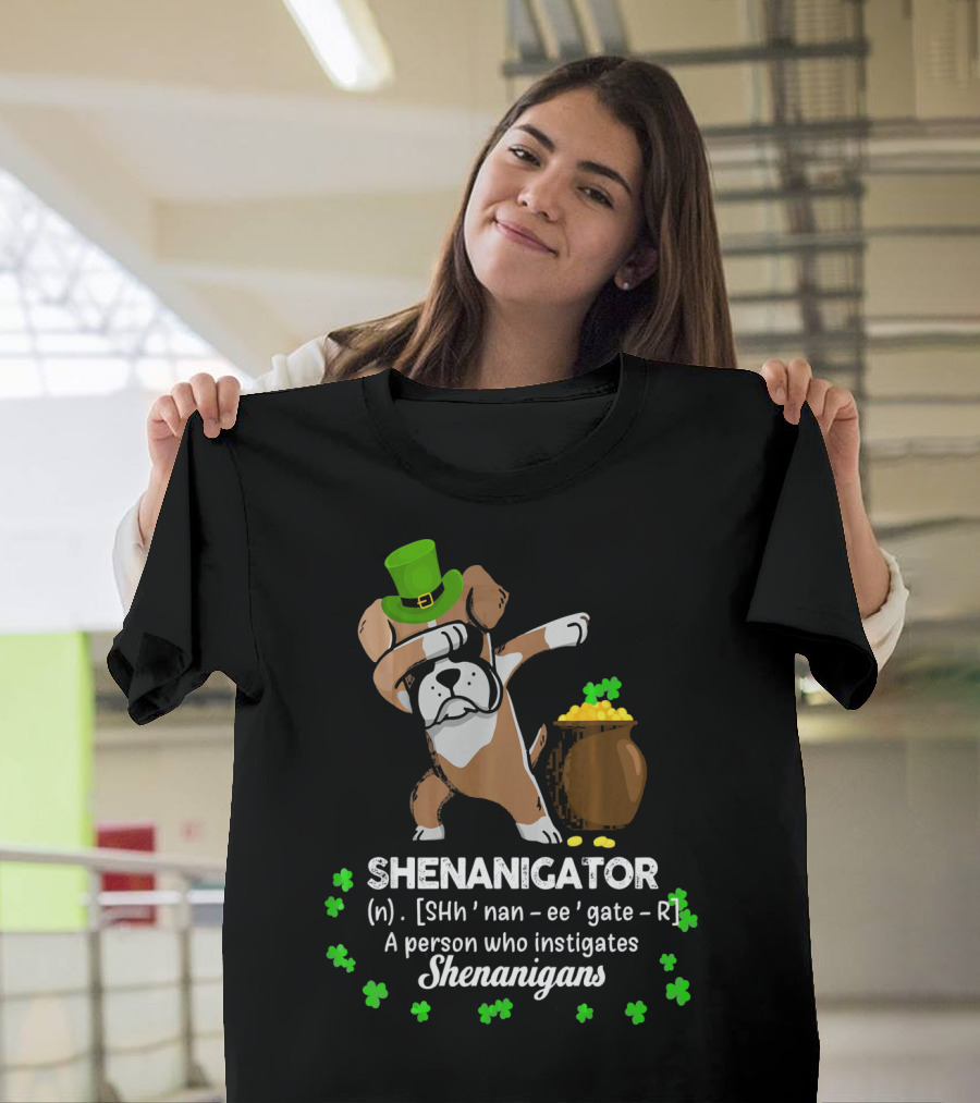 Shenanigator Boxer Dabbing St. Patrick's Day Shenanigans With Hat And Gold T-Shirt