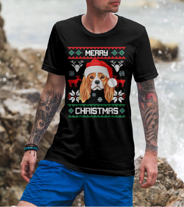 Merry Christmas Cavalier King Charles Spaniel Ugly Sweater Santa Hat T-Shirt