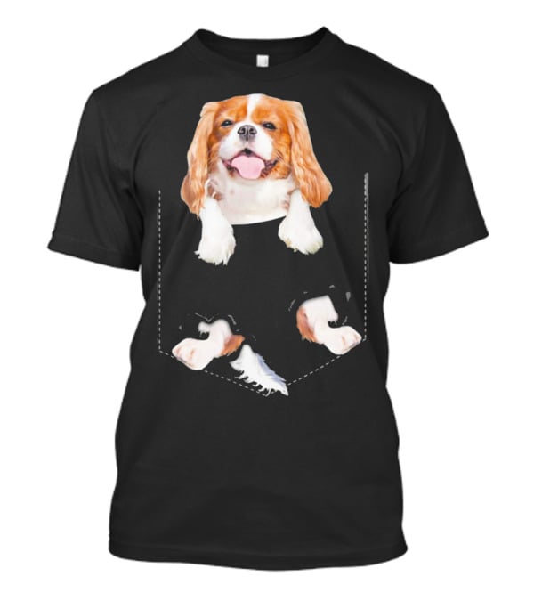Cavalier King Charles Spaniel Puppy In Faux Pocket T-Shirt