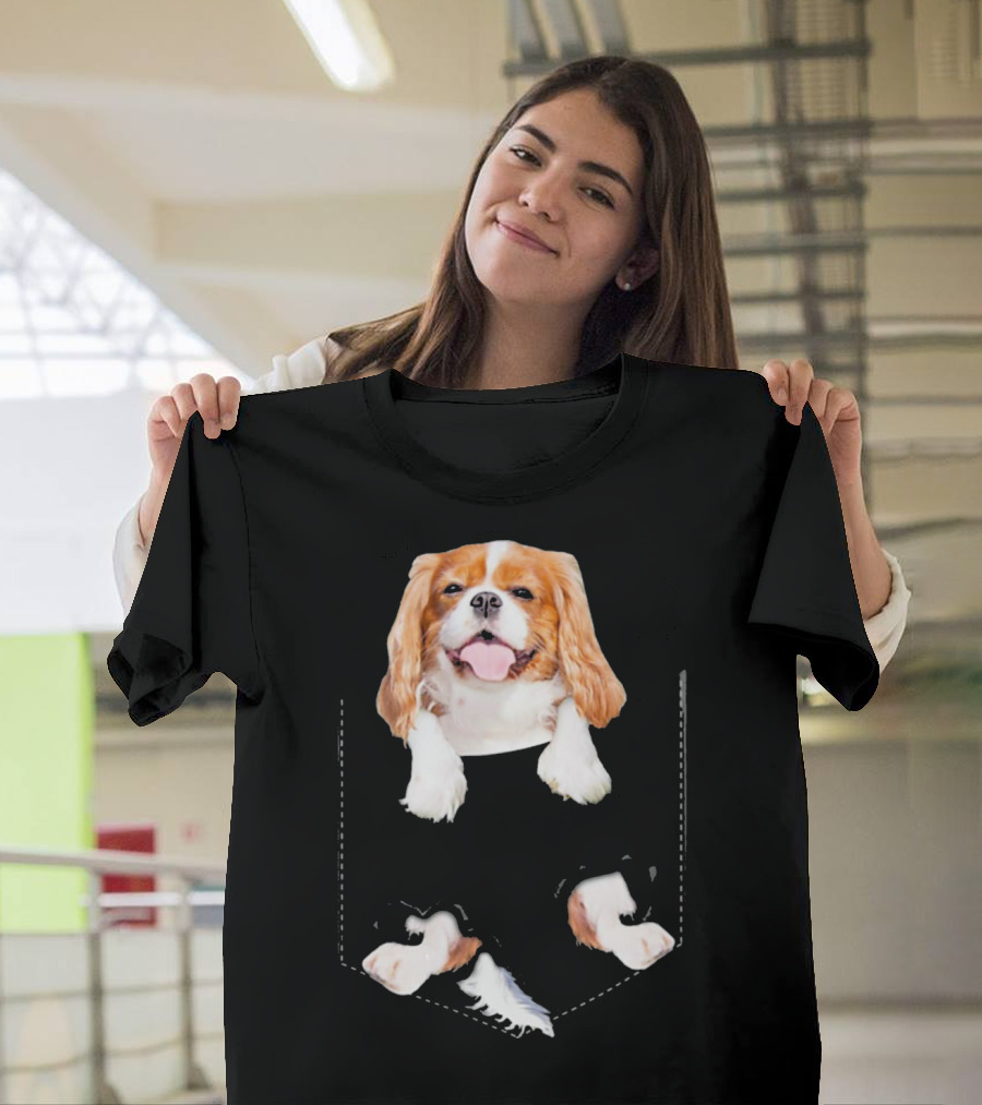 Cavalier King Charles Spaniel Puppy in Faux Pocket T-Shirt