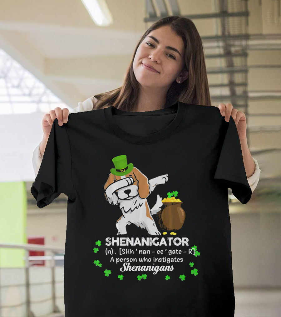 Shenanigator Cavalier King Dog With Green Hat And Pot Of Gold T-Shirt