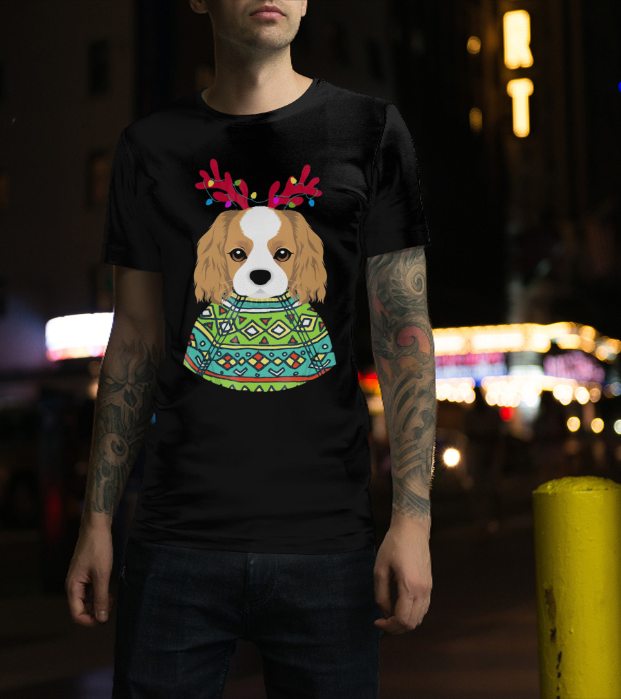 Cavalier Spaniel Reindeer Antlers Festive T-Shirt