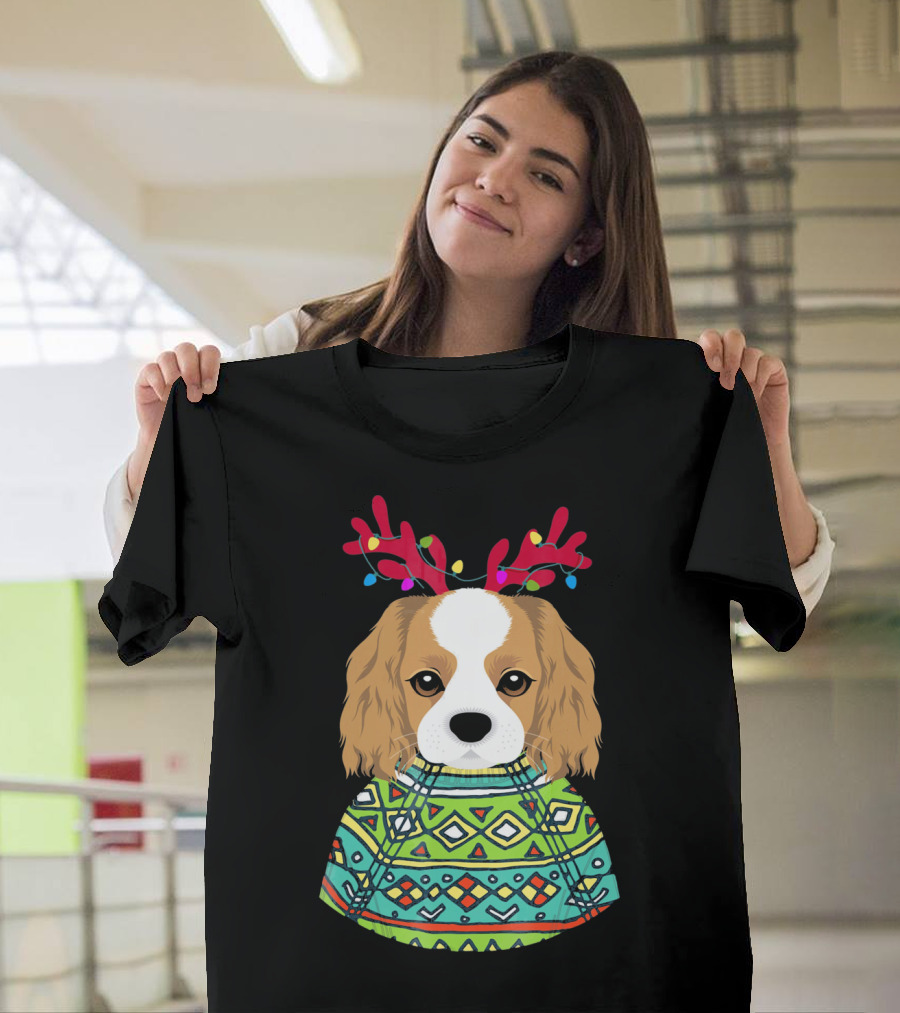 Cavalier Spaniel Reindeer Antlers Festive T-Shirt
