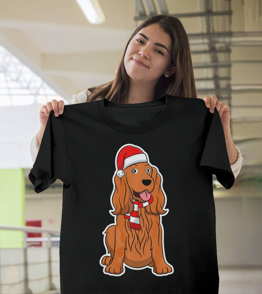 Cocker Spaniel Dog Puppy with Christmas Santa Hat and Scarf T-Shirt