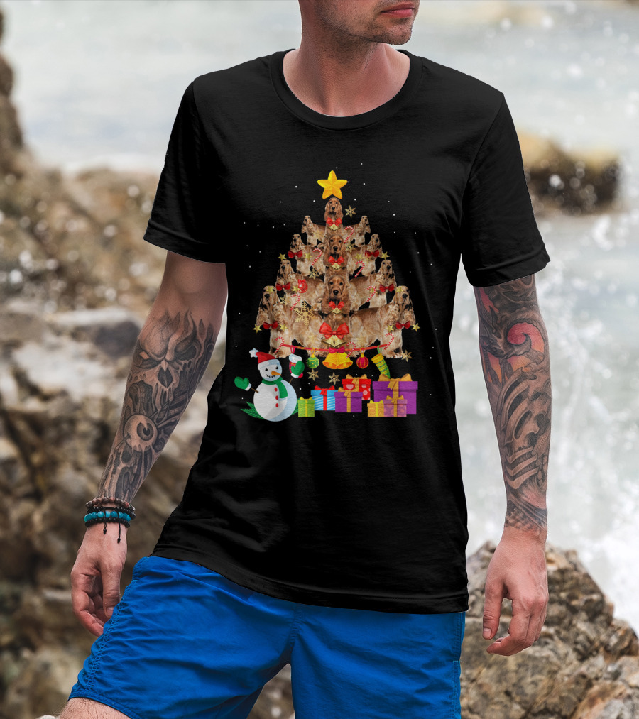 Cocker Spaniel Christmas Tree With Star Snowman And Presents T-Shirt