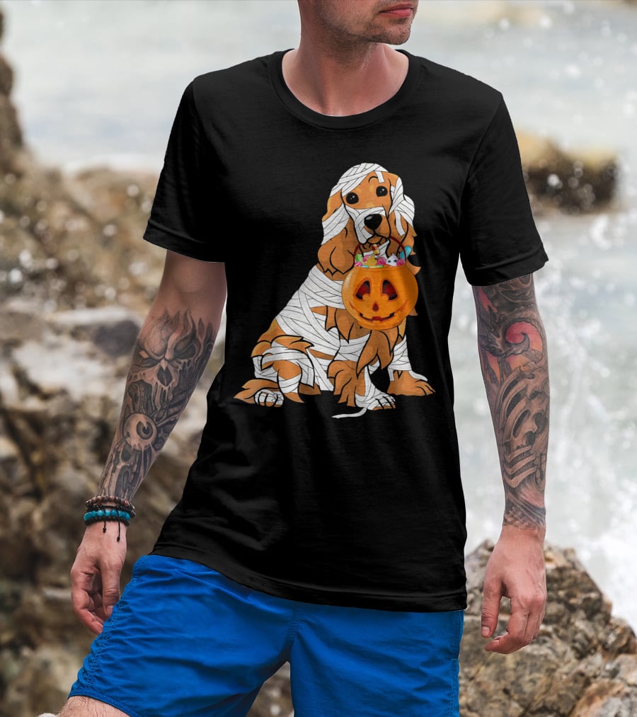 Cocker Spaniel Halloween Mummy Pumpkin Bucket T-Shirt