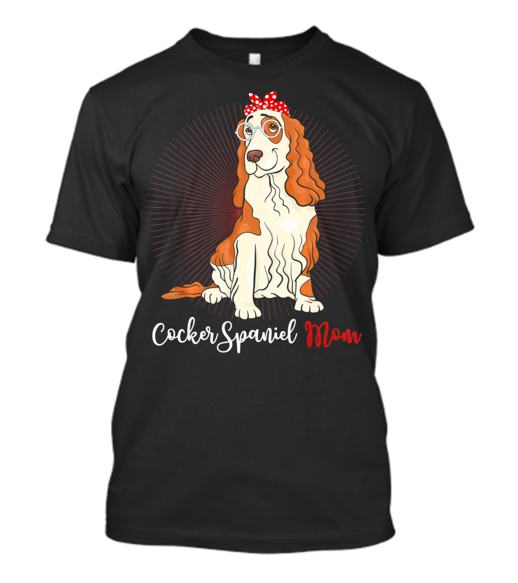 Cocker Spaniel Mom With Glasses And Red Polka Dot Bandana T-Shirt
