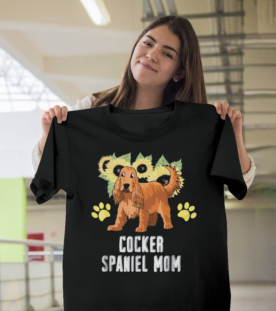 Cocker Spaniel Mom Sunflower Paw Prints T-Shirt