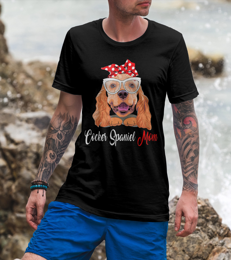 Cocker Spaniel Mom With Polka Dot Bandana And Glasses T-Shirt