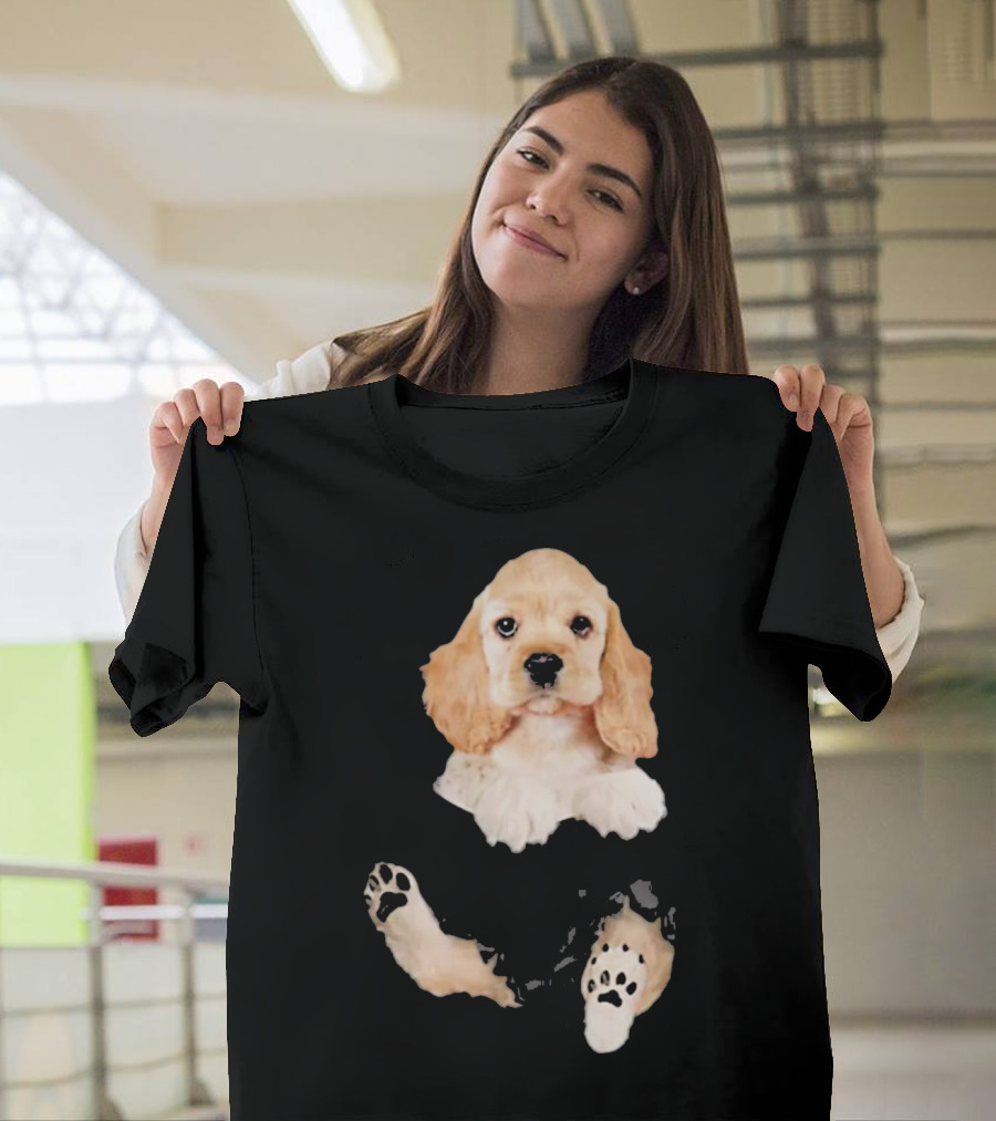 Cocker Spaniel Pocket Dog Lover Puppy Face Paw Prints T-Shirt