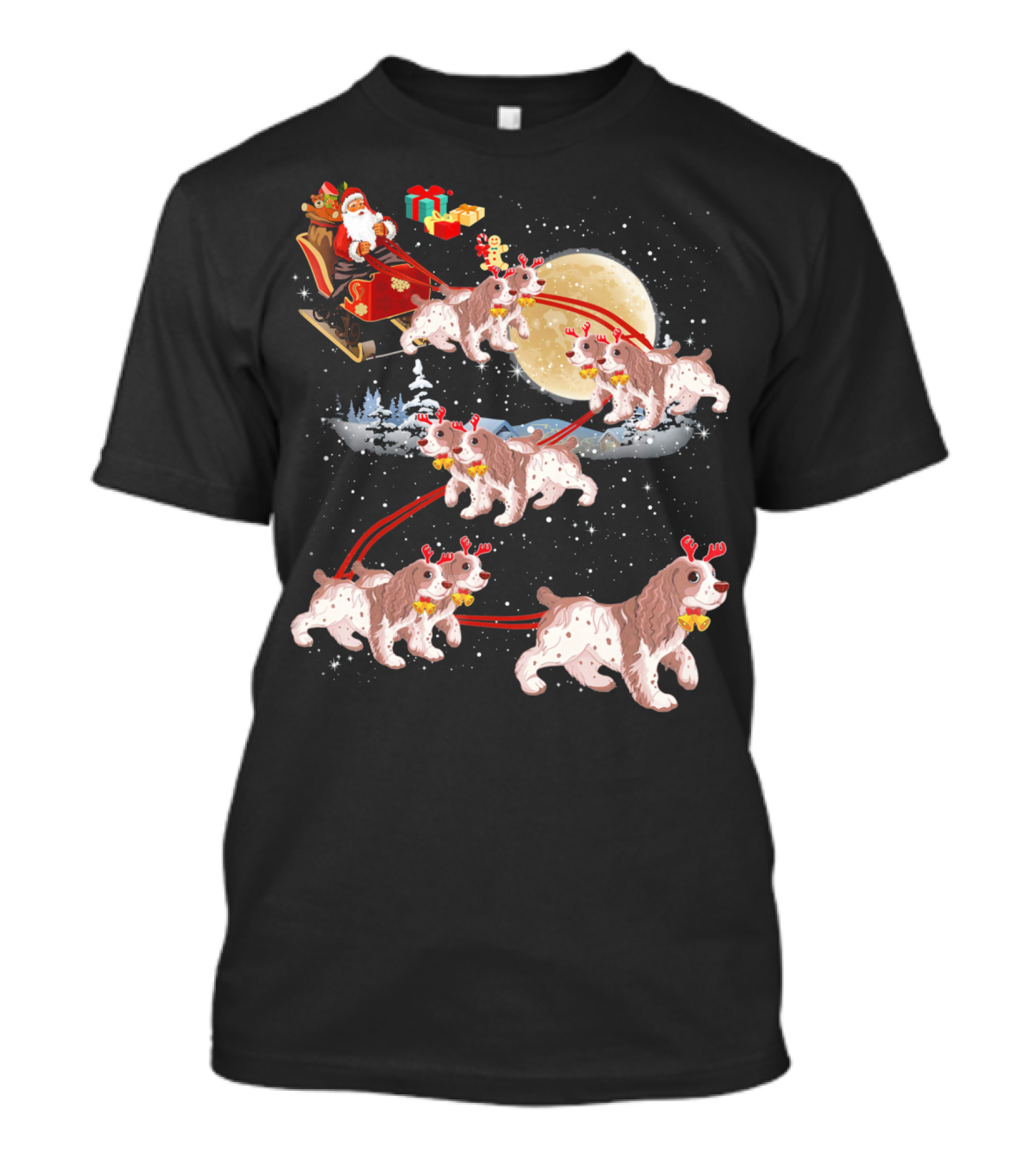 Cocker Spaniel Reindeer Christmas Santa Sleigh Moon T-Shirt