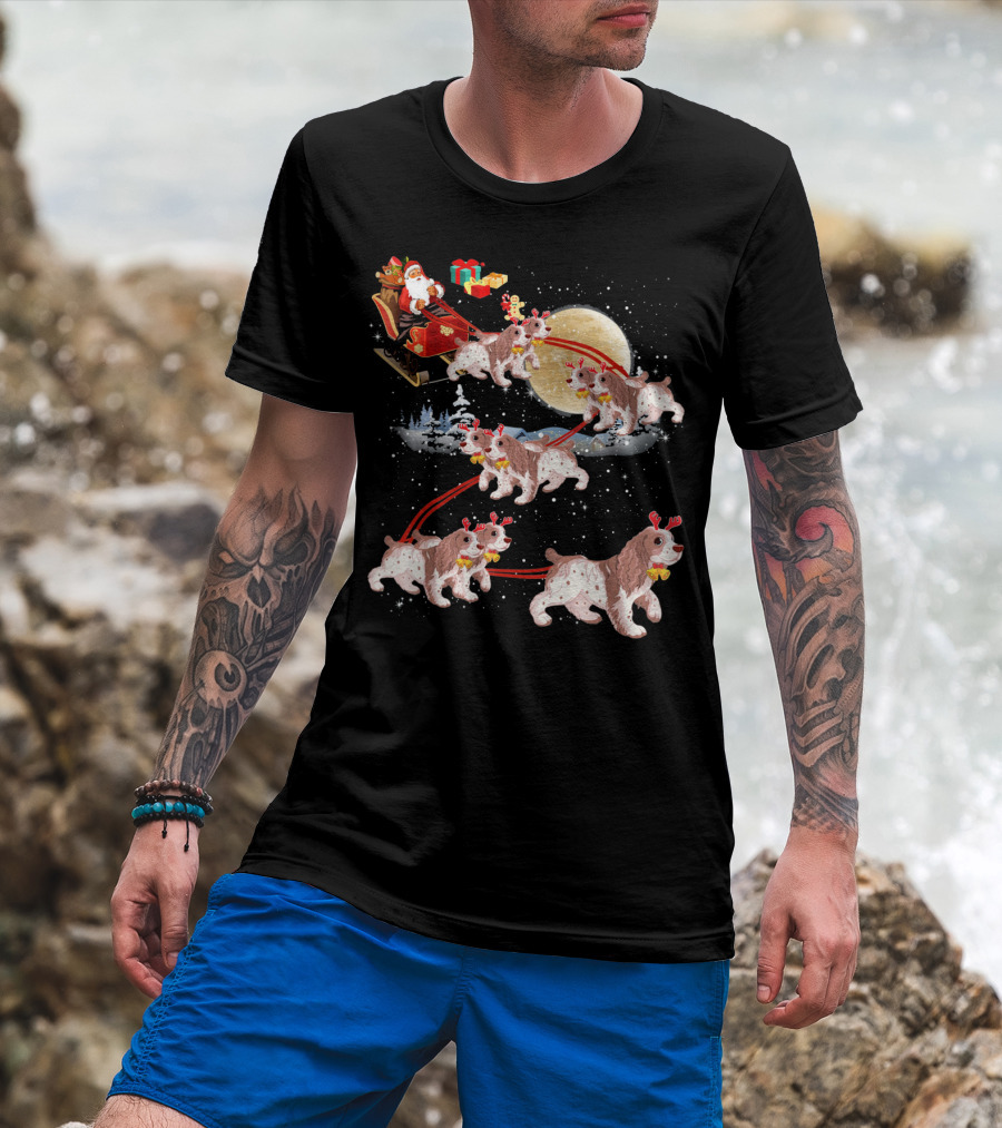 Cocker Spaniel Reindeer Christmas Santa Sleigh Moon T-Shirt
