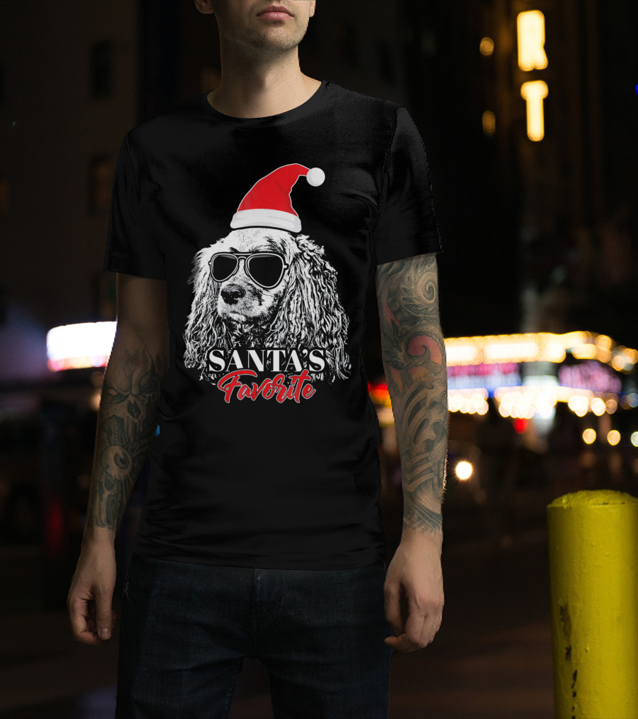 Cocker Spaniel Santa's Favorite Christmas Hat Sunglasses T-Shirt