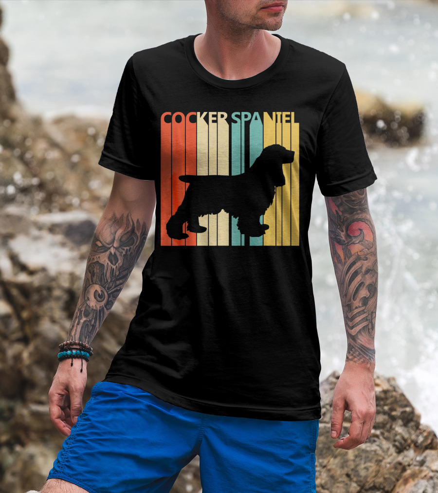 Cocker Spaniel Silhouette Retro Colors For Dog Dad T-Shirt