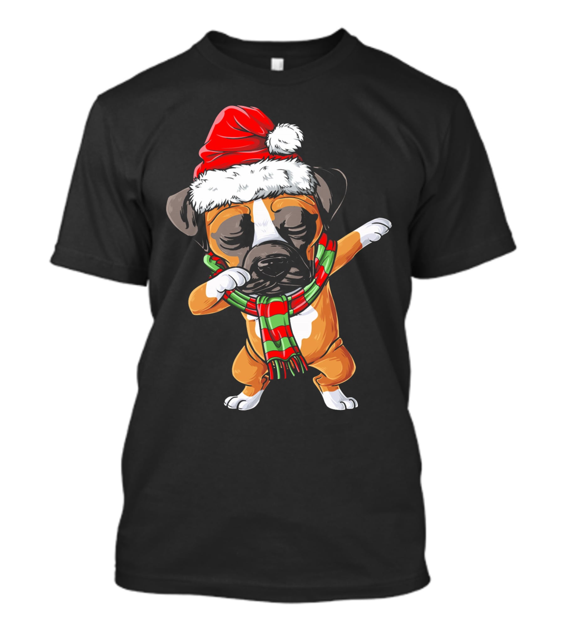 Boxer Dog Dabbing Santa Hat Christmas Scarf T-Shirt